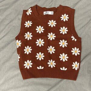 Brown Daisy Sweater Vest, Hollister, Size XS